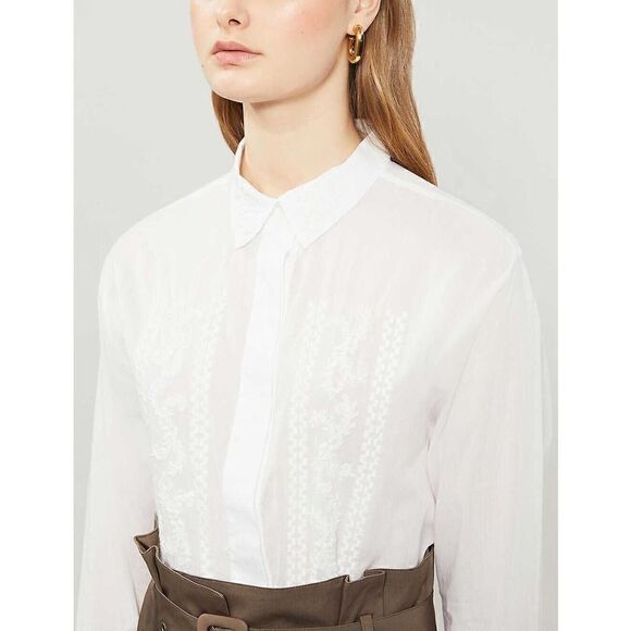 Sandro Paris Aneli Cotton Embroidered Blouse long sleeve Size 3 US 8 - Picture 3 of 7
